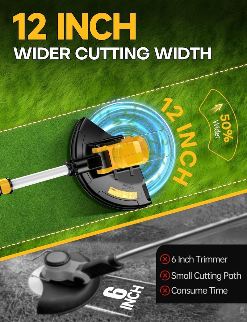 apex power Cordless Weed Wacker, for Dewalt 20V Battery, 3 in 1 Battery Powered Weed Eater & Edger & Mower with Auto Line Feed, 20000 RPM 12 Inch Brushless Grass Trimmer, 6 Line Spools String Trimmer for Lawn - Image 4
